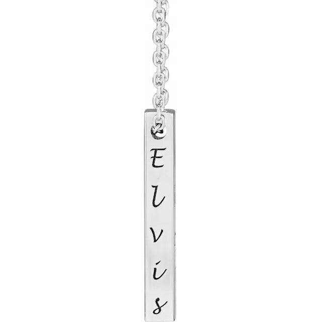 14K White Gold Engravable Four-Sided Vertical Bar 16-18" Necklace