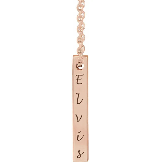 14K Rose Gold Engravable Four-Sided Vertical Bar 16-18" Necklace