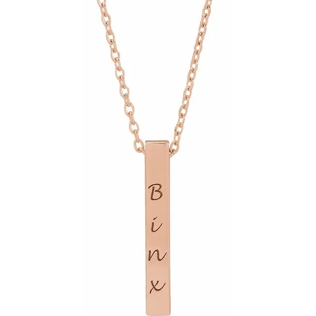 14K Rose Gold Engravable Four-Sided Vertical Bar 16-18" Necklace
