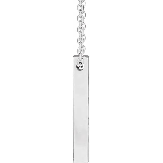 14K White Gold Engravable Four-Sided Vertical Bar 16-18" Necklace