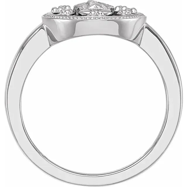 14K White Gold Oval Black Enamel Miraculous Medal Ring