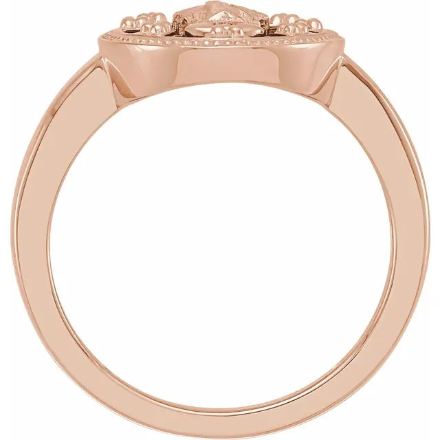 14K Rose Gold Oval Black Enamel Miraculous Medal Ring