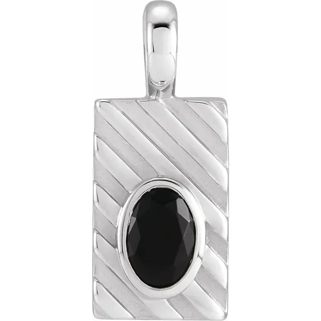 14K White Gold Natural Black Onyx Pendant