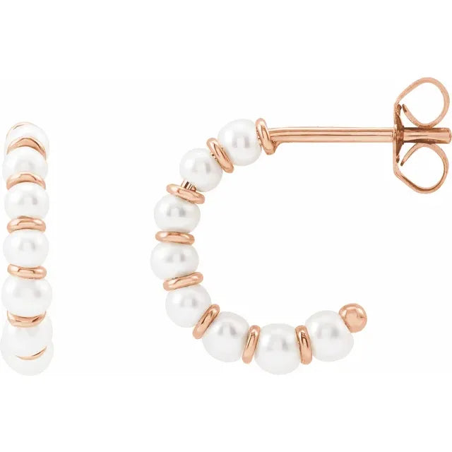 14K Rose Gold Cultured Freshwater Pearl Hoop Earrings