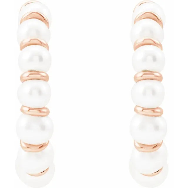 14K Rose Gold Cultured Freshwater Pearl Hoop Earrings