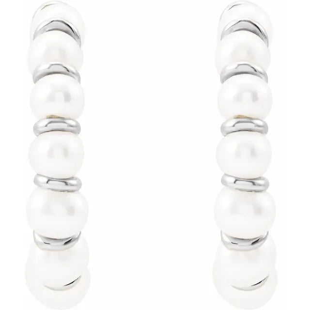 14K White Gold Cultured Freshwater Pearl Hoop Earrings