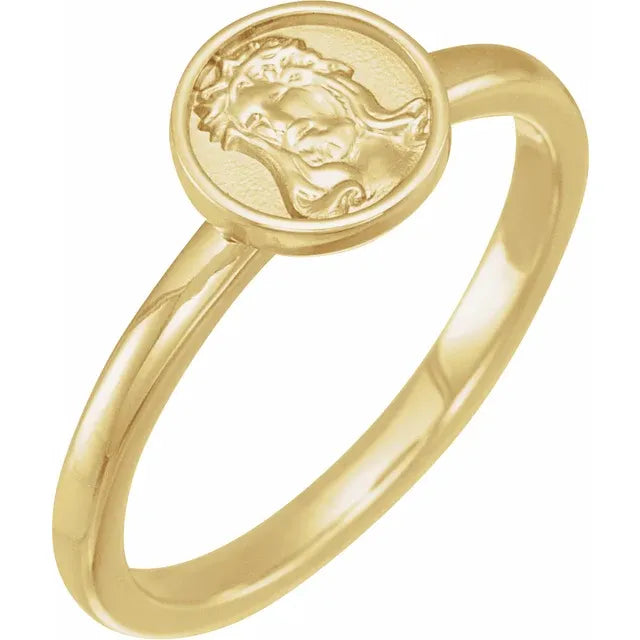 14K Yellow Gold Jesus Ring