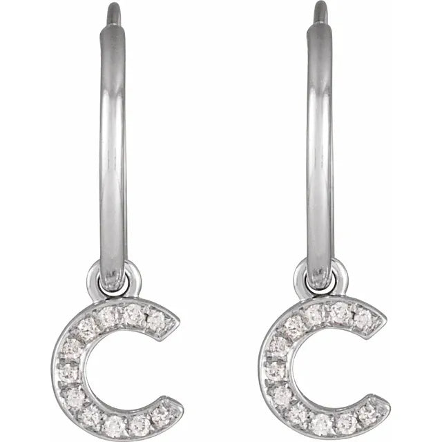 14K White Gold .04 CTW Natural Diamond Single Initial C Hoop Earring