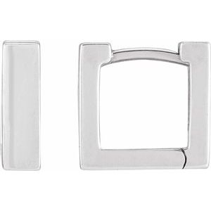 14K White Gold Square Hoop Huggie Earrings