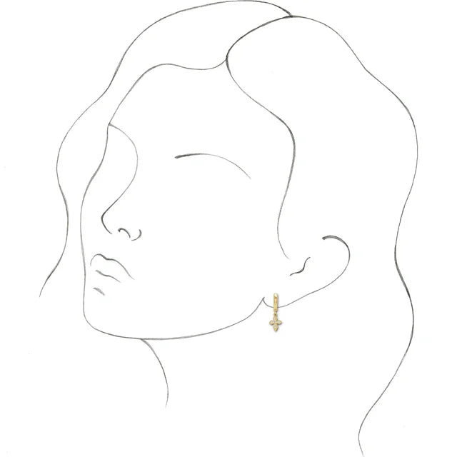 14K Yellow Gold 1/10 CTW Natural Diamond Cross Hoop Earrings