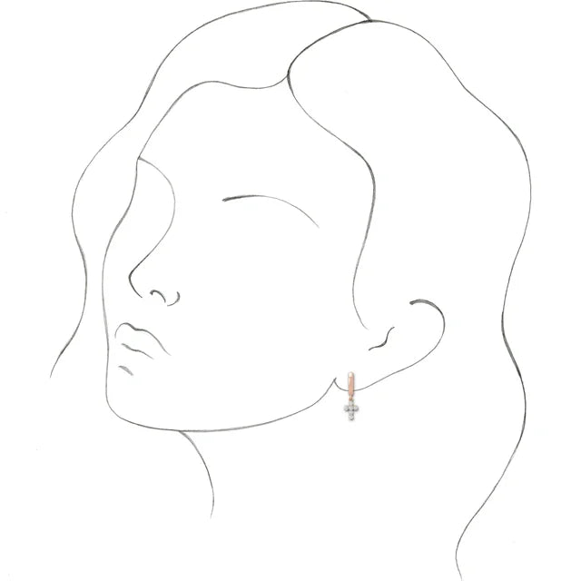 Sterling Silver Cultured White Seed Pearl Cross Hoop Earrings