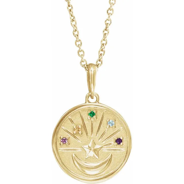 14K Yellow Gold Petite Multi-Gemstone Celestial Coin 18" Necklace