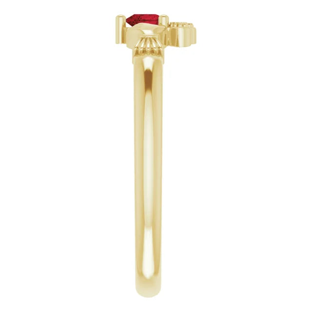 14K Yellow Gold Natural Black Onyx Claddagh Ring