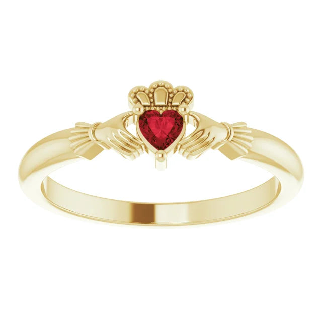 14K Yellow Gold Natural Black Onyx Claddagh Ring