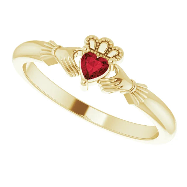 14K Yellow Gold Natural Black Onyx Claddagh Ring