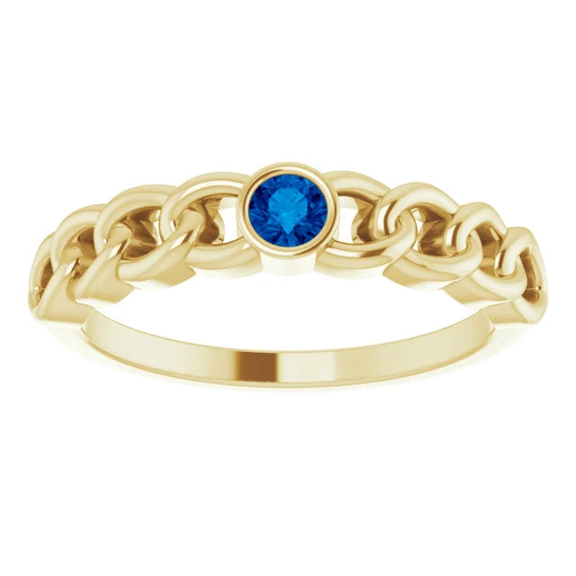 14K Yellow Gold Natural Blue Sapphire Curb Chain Ring