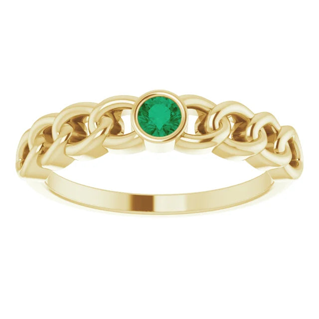 14K Yellow Gold Natural Emerald Curb Chain Ring
