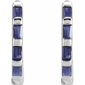 14K White Gold Natural Blue Sapphire Huggie Earrings