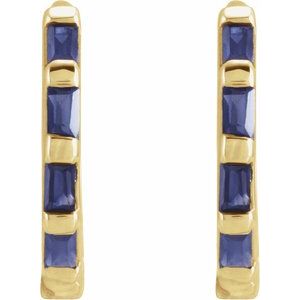 14K Yellow Gold Natural Blue Sapphire Huggie Earrings