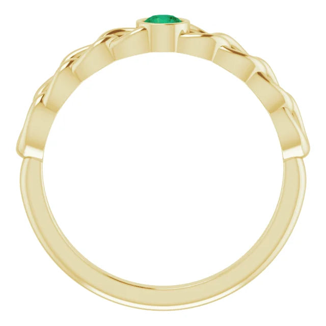 14K Yellow Gold Natural Emerald Curb Chain Ring