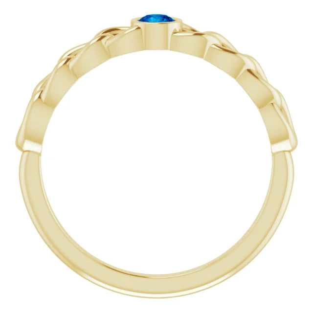 14K Yellow Gold Natural Blue Sapphire Curb Chain Ring