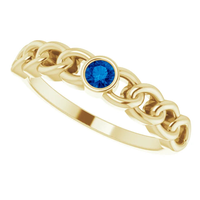 14K Yellow Gold Natural Blue Sapphire Curb Chain Ring