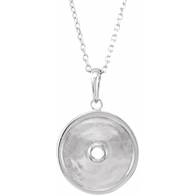 14K White Gold Round 1/4 CTW Natural Diamond Semi-Set Disc 16-18" Necklace