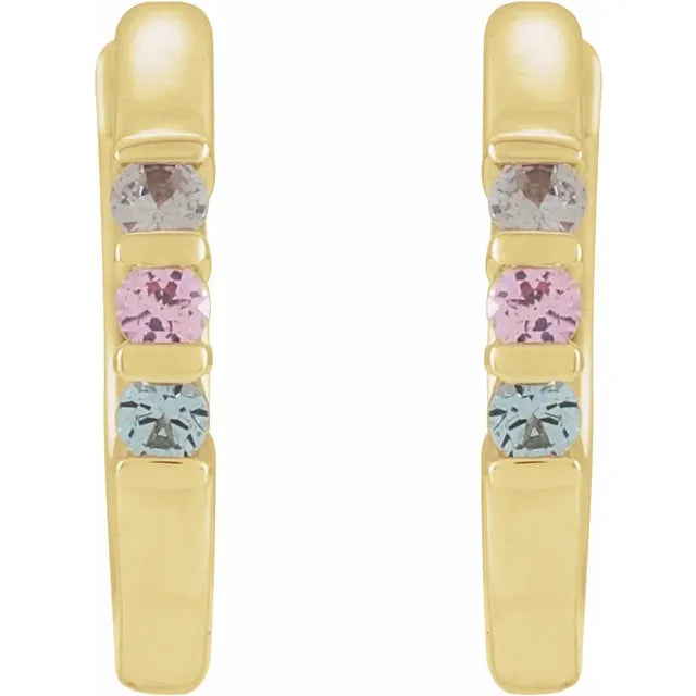 14K Yellow Gold Round 3-Stone Family Hoop Earring Mounting