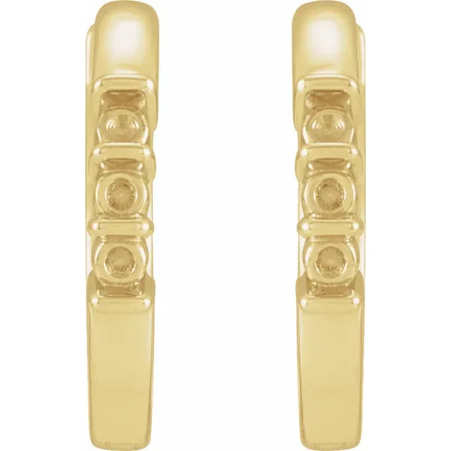 14K Yellow Gold Round 3-Stone Family Hoop Earring Mounting