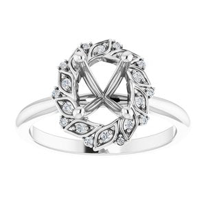 14K White Gold Oval .06 CTW Natural Diamond Semi-Set Floral-Inspired Halo-Style Engagement Ring