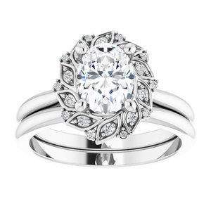14K White Gold Oval .06 CTW Natural Diamond Semi-Set Floral-Inspired Halo-Style Engagement Ring