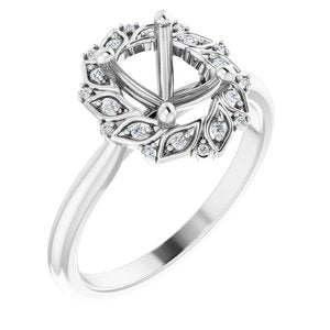14K White Gold Oval .06 CTW Natural Diamond Semi-Set Floral-Inspired Halo-Style Engagement Ring