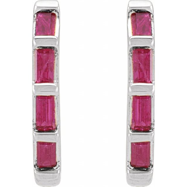 14K White Gold Natural Ruby Huggie Earrings