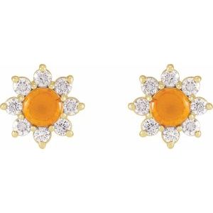 14K Yellow Gold Natural Citrine & 1/8 CTW Natural Diamond Flower Earrings