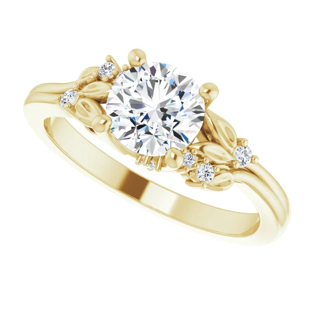 14K Yellow Gold 6.5 mm Round .06 CTW Natural Diamond Semi-Set Engagement Ring