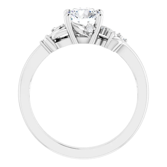 14K White Gold 6.5 mm Round .06 CTW Natural Diamond Semi-Set Engagement Ring