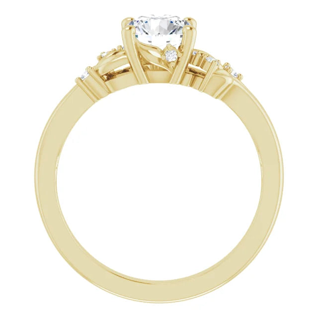 14K Yellow Gold 6.5 mm Round .06 CTW Natural Diamond Semi-Set Engagement Ring