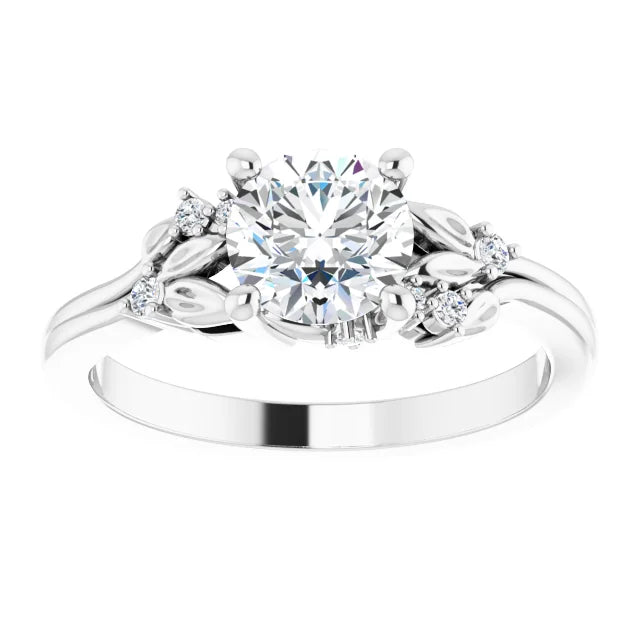 14K White Gold 6.5 mm Round .06 CTW Natural Diamond Semi-Set Engagement Ring