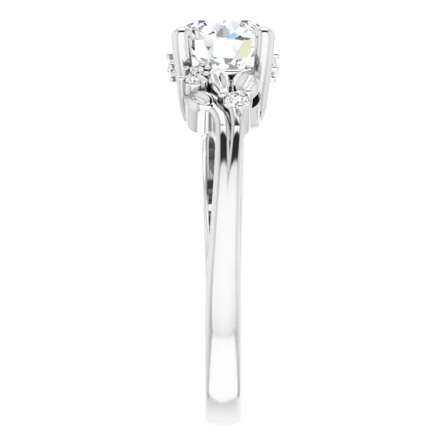 14K White Gold 6.5 mm Round .06 CTW Natural Diamond Semi-Set Engagement Ring