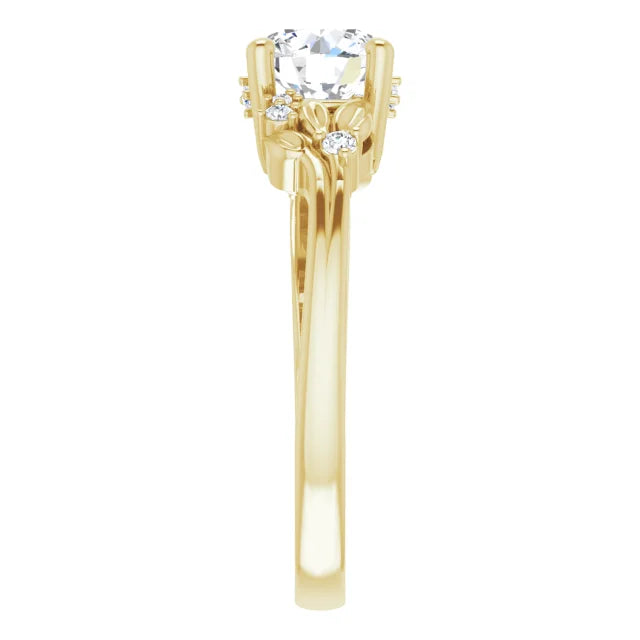 14K Yellow Gold 6.5 mm Round .06 CTW Natural Diamond Semi-Set Engagement Ring