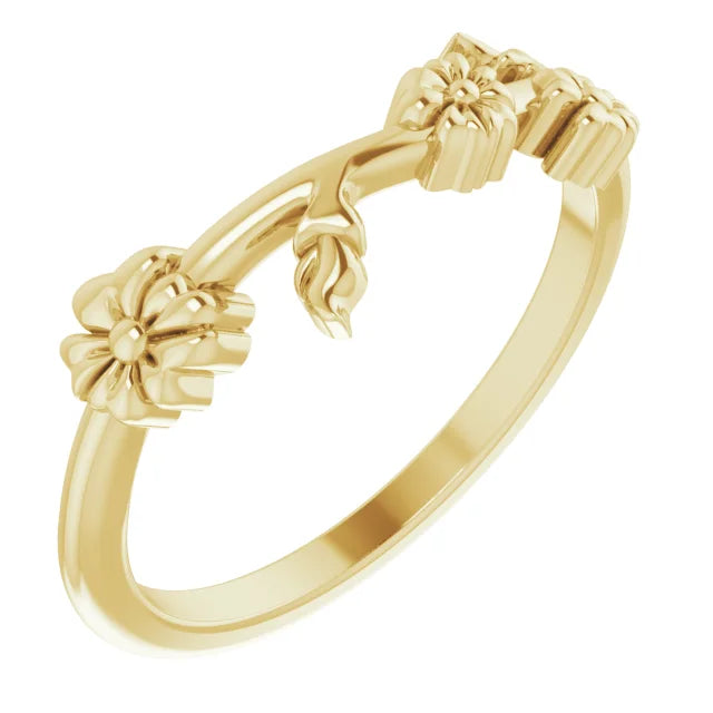 14K Yellow Gold Floral-Inspired Stackable Ring