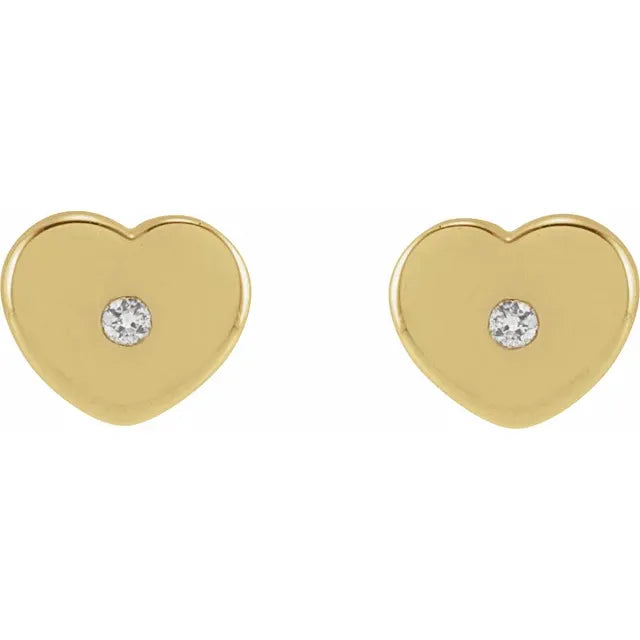 14K Yellow Gold .01 CTW Natural Diamond Youth Heart Earrings