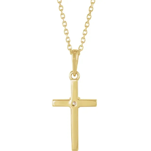 14K Yellow Gold .06 CT Natural Diamond Cross 16-18" Necklace