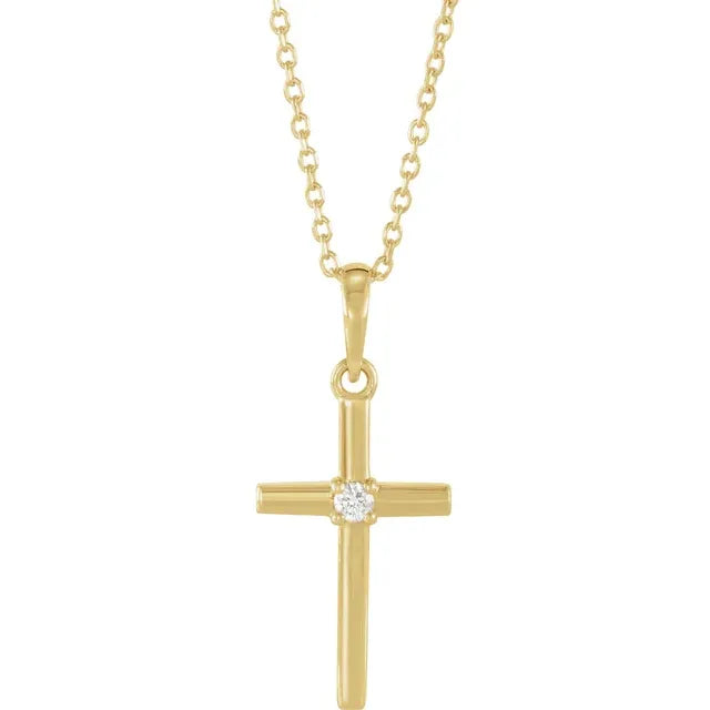 14K Yellow Gold .06 CT Natural Diamond Cross 16-18" Necklace