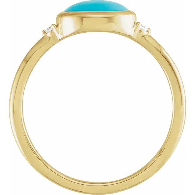 14K Yellow Gold Natural Turquoise & .03 CTW Natural Diamond Ring