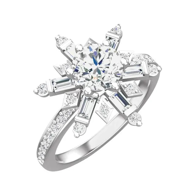 14K White Gold 6.5 mm Round 1/2 CTW Natural Diamond Semi-Set Engagement Ring