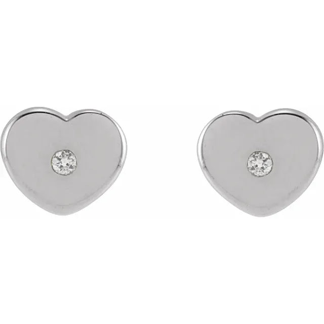14K White Gold .01 CTW Natural Diamond Youth Heart Earrings
