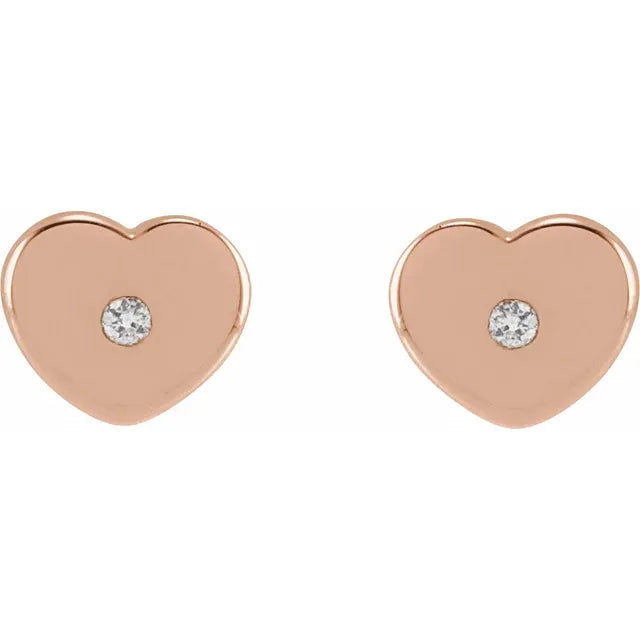 14K Rose Gold .01 CTW Natural Diamond Youth Heart Earrings