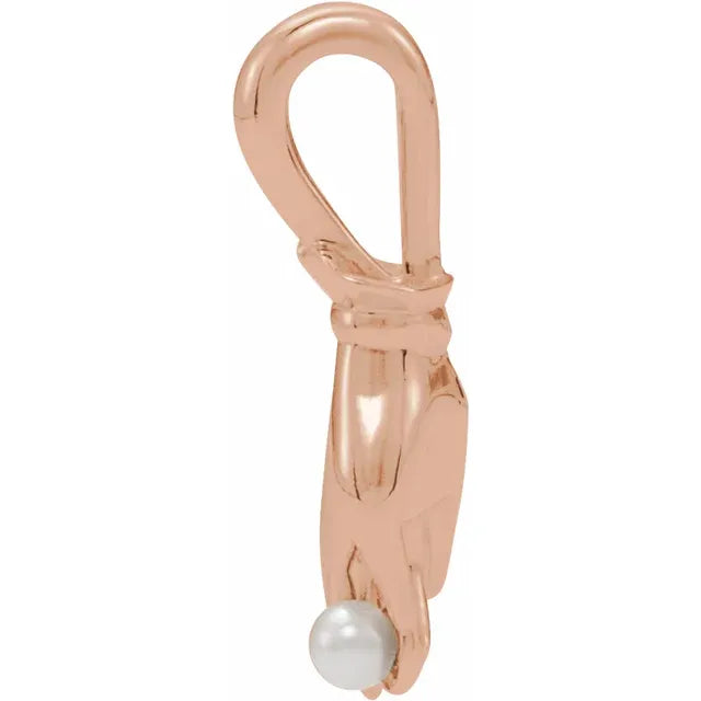 14K Rose Gold Cultured White Seed Pearl Buddha Hand Pendant