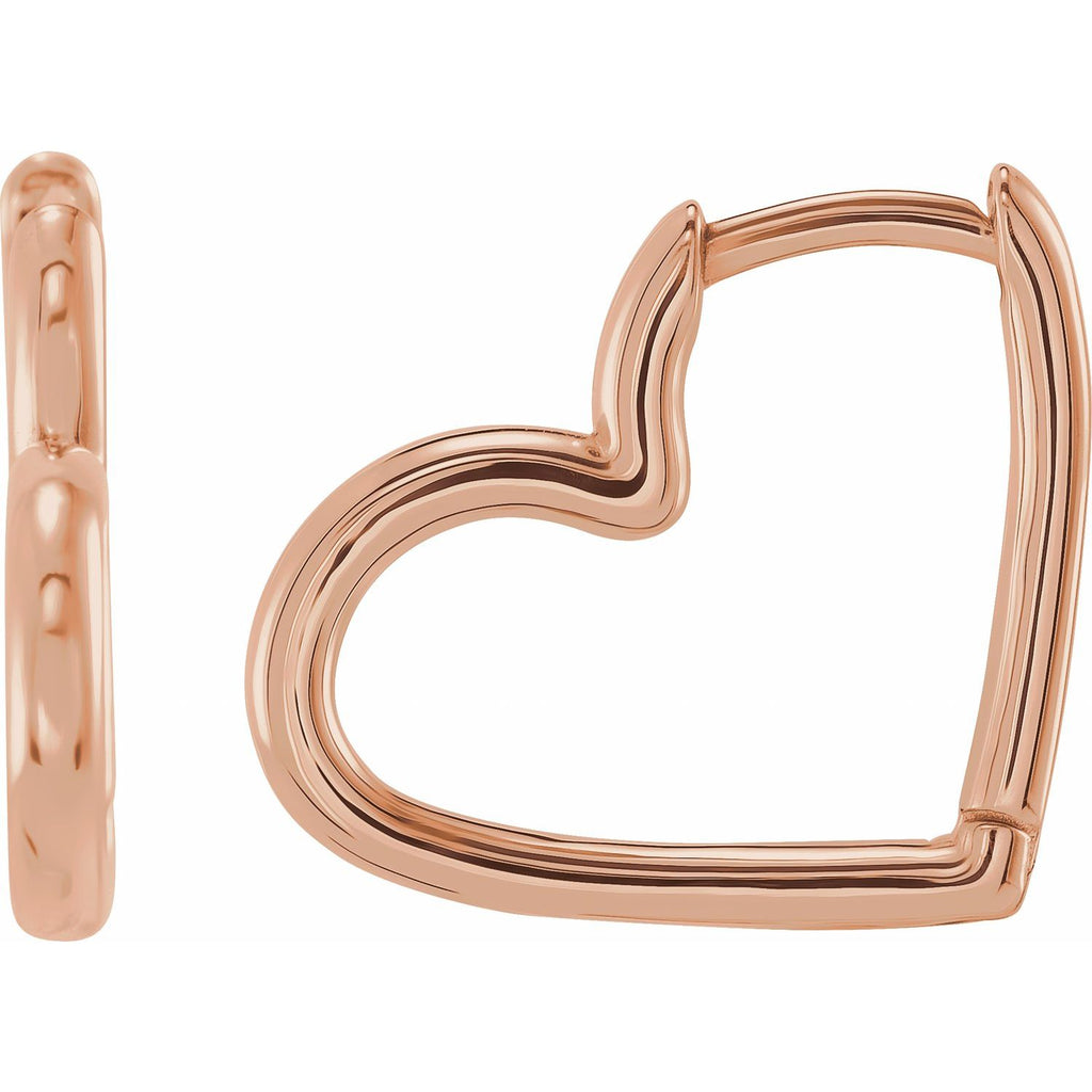14K Rose Gold Hinged Heart Huggie Earrings